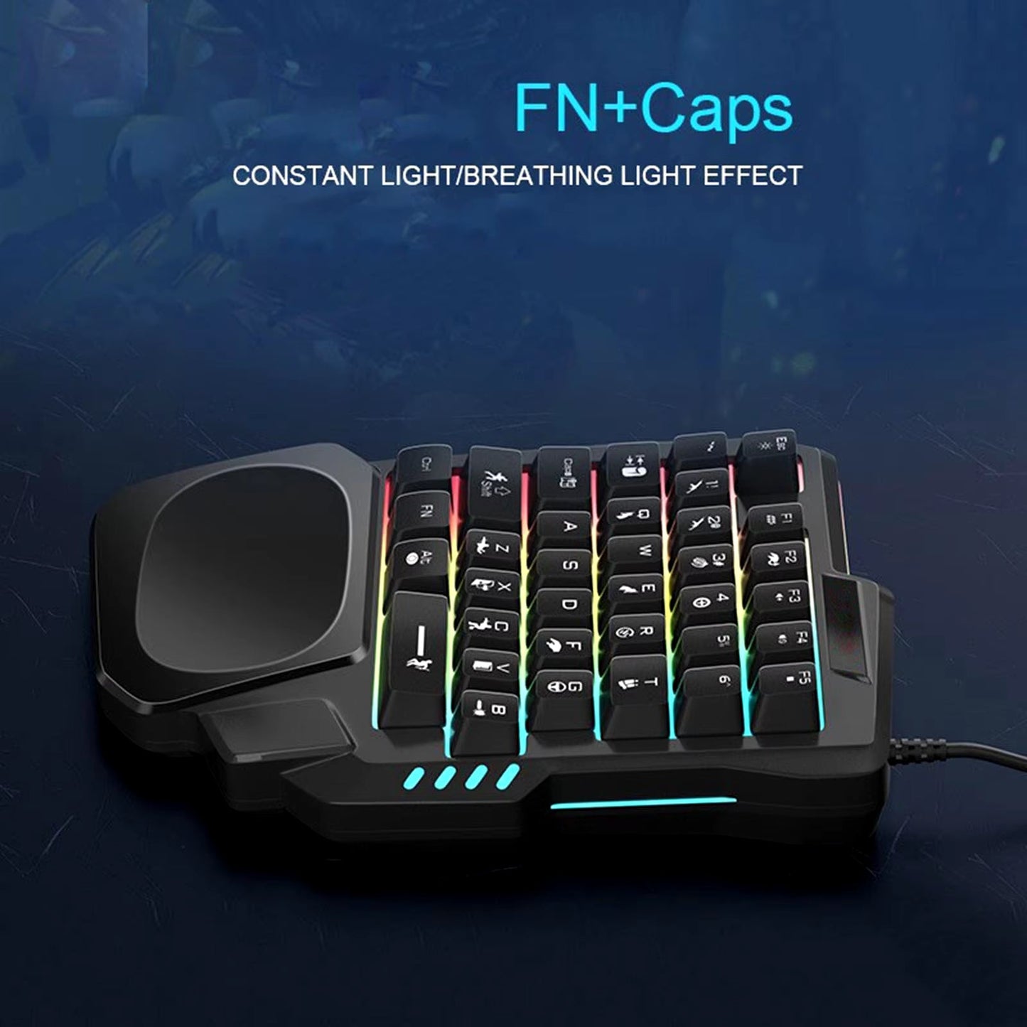 Gaming Keyboard Rainbow Backlit Small 35-Key One-Handed Controller Lightweighted Wrist Rest Gaming Keypad for Gamer Video Gaming