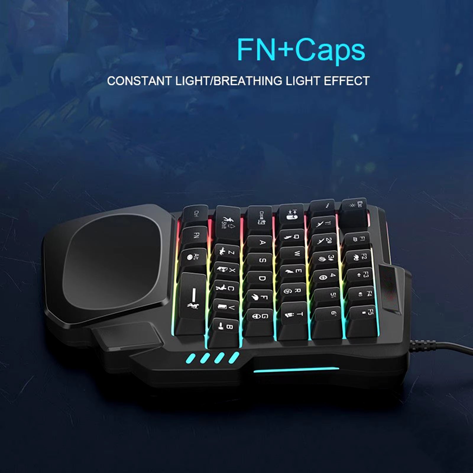 Gaming Keyboard Rainbow Backlit Small 35-Key One-Handed Controller Lightweighted Wrist Rest Gaming Keypad for Gamer Video Gaming